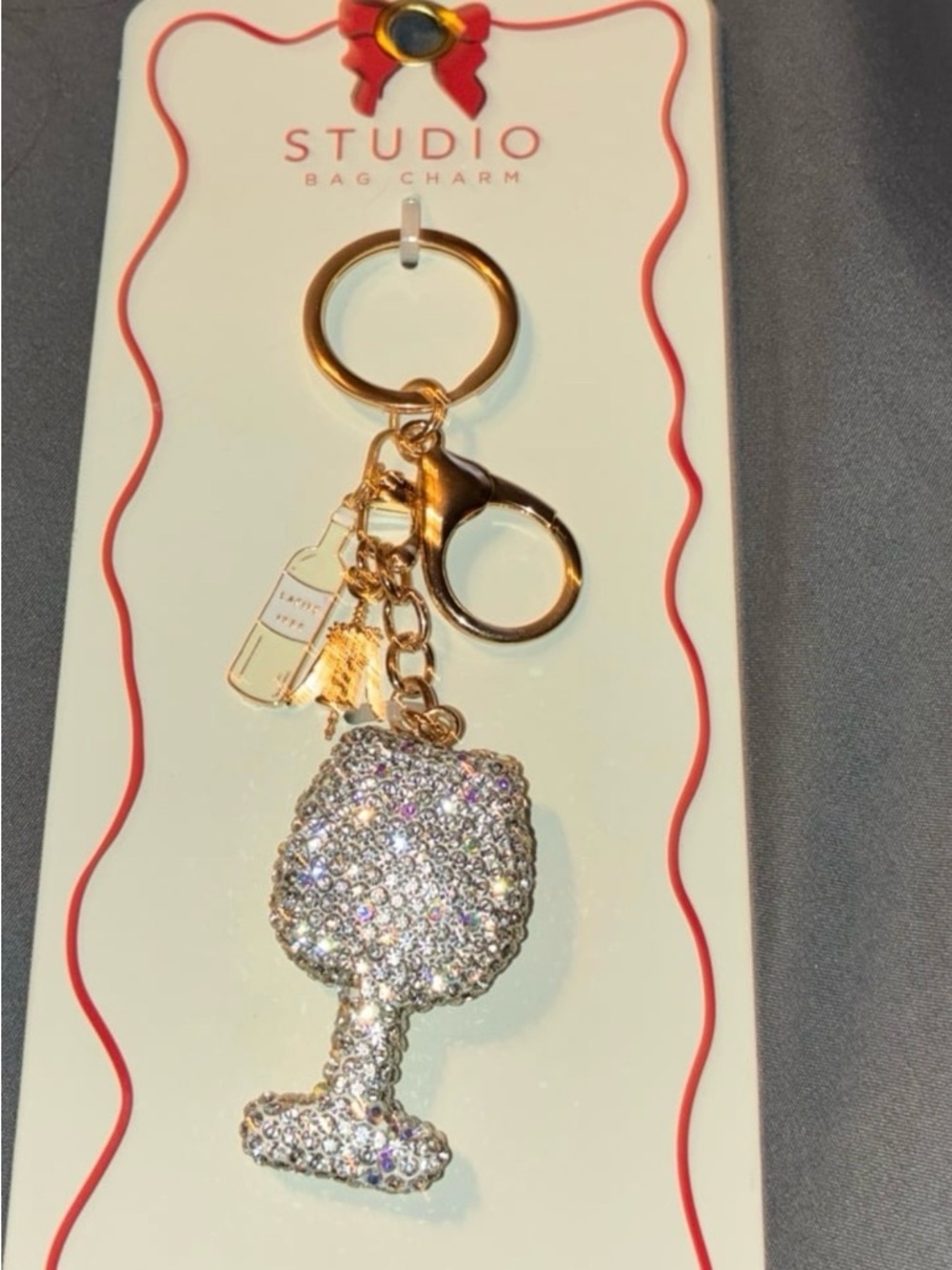 Studio Gold & Silver Crystal Wine Glass Keychain Charm